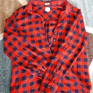 Red and blue plaid 1/2 button shirt